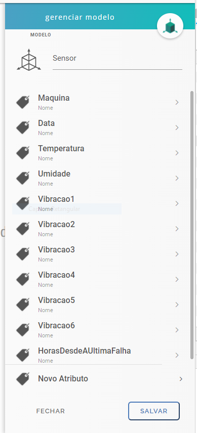 Painel de configuração de novo modelo na dojot.