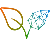 Logotipo da PlatIAgro: possui o desenho de duas folhas verdes, uma delas é formada por linhas e pontos, como um gráfico estatístico